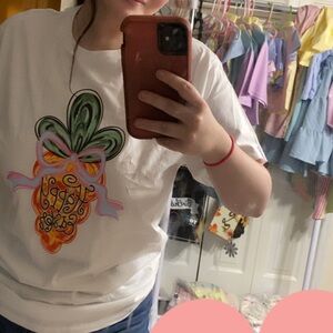 Green and White Boxy Graphic Tee